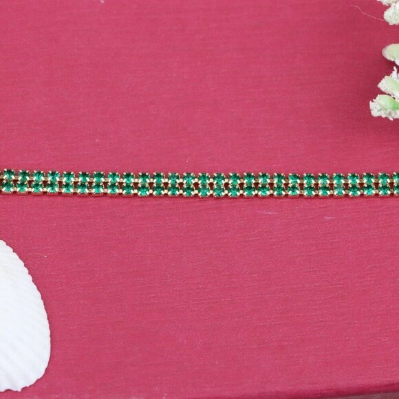 Rose Gold Bracelet with Green Stones, XPBL0679 - Picture 11 of 12